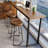2-Person Nut-brown+Black Rectangular Solid Wood+Iron Bar Table Sets