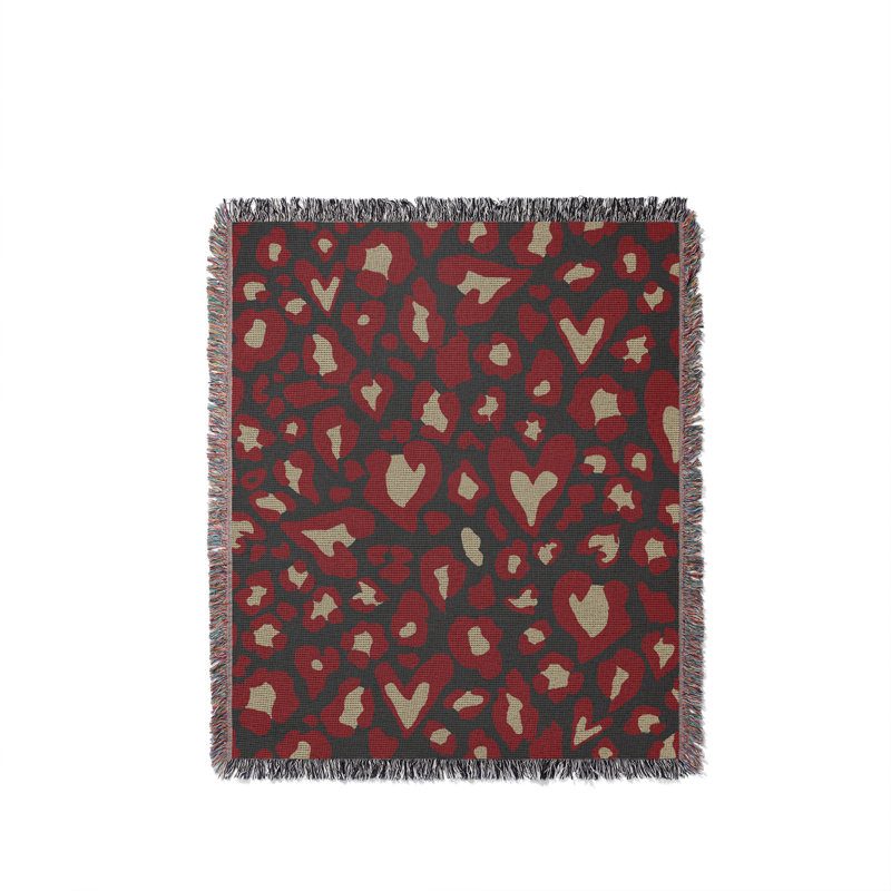 Jeté en coton à imprimé animal, Gris / Rouge / Beige, 50 x 60