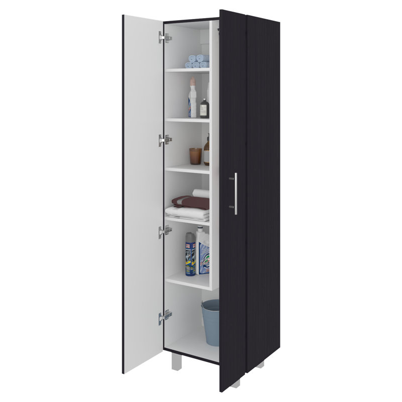 Armoire à linge Brysyn de 181 cm de haut avec portes et étagères, meuble de rangement autoportant pour buanderie, Wengé noir