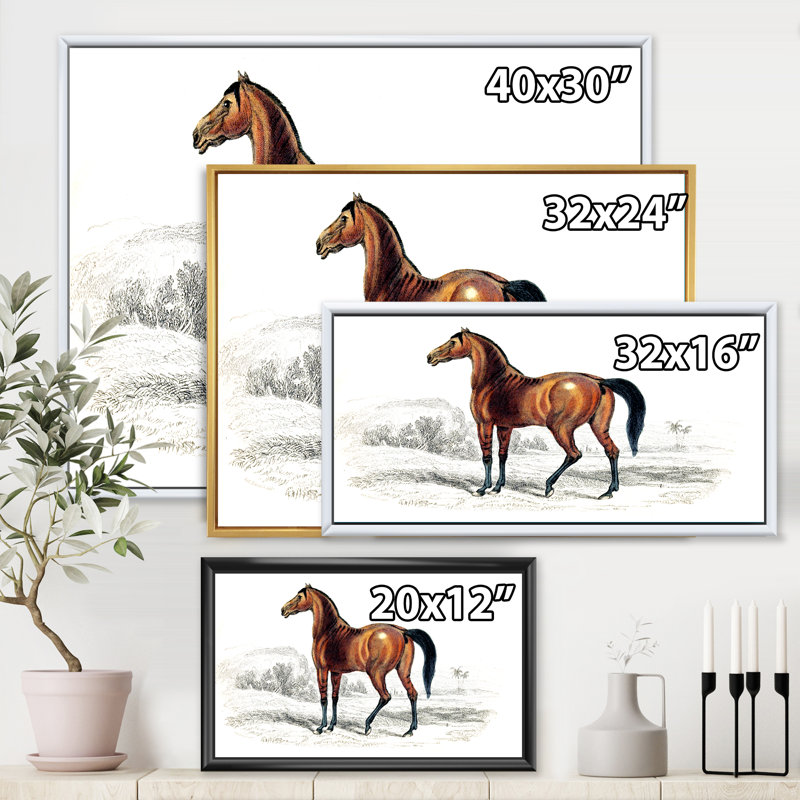 Cheval rétro - peinture sur toile, H 24 po x l 32 po x P 1 po, Cadre flottant noir