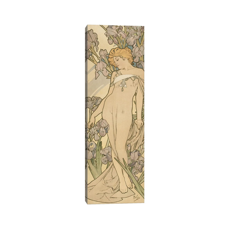 The Flowers: Iris, 1898 by Alphonse Mucha - 1 Piece Wrapped Canvas Painting, 30.48 cm H x 91.44 cm W x 3.175 cm D