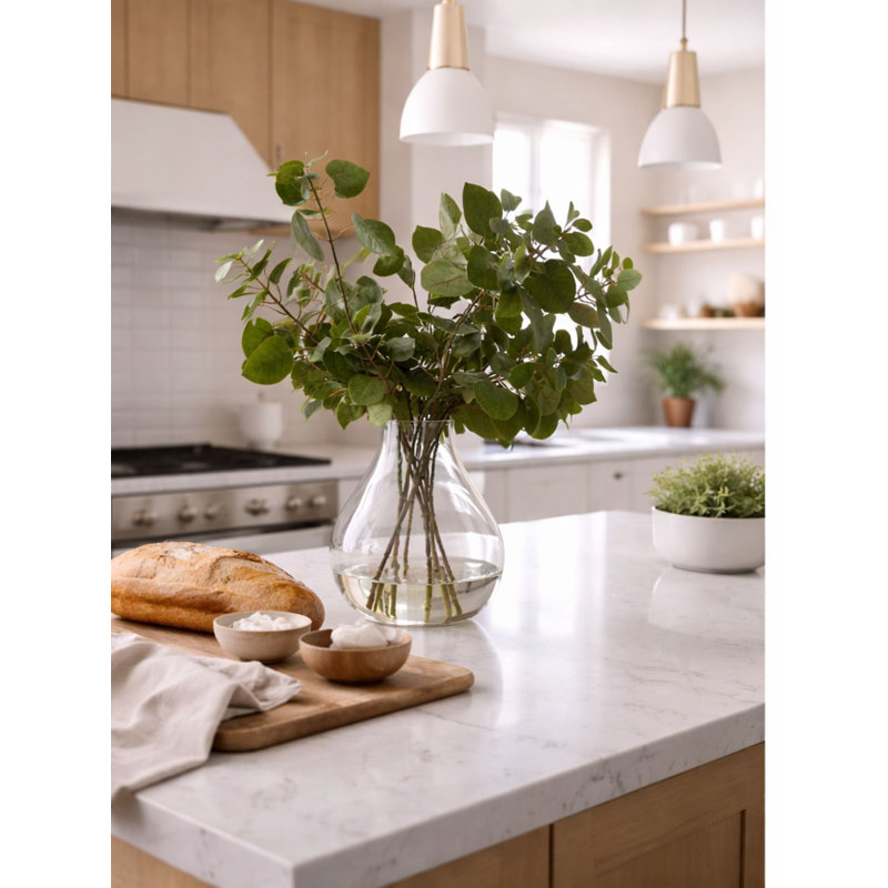 Faux Greenery Arrangement in Glass Vase