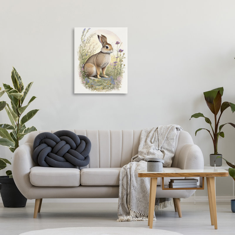 Rabbit with Meadow Blooms Canvas Wall Art by Denise Dundon, 20" H x 16" W x 1.5" D