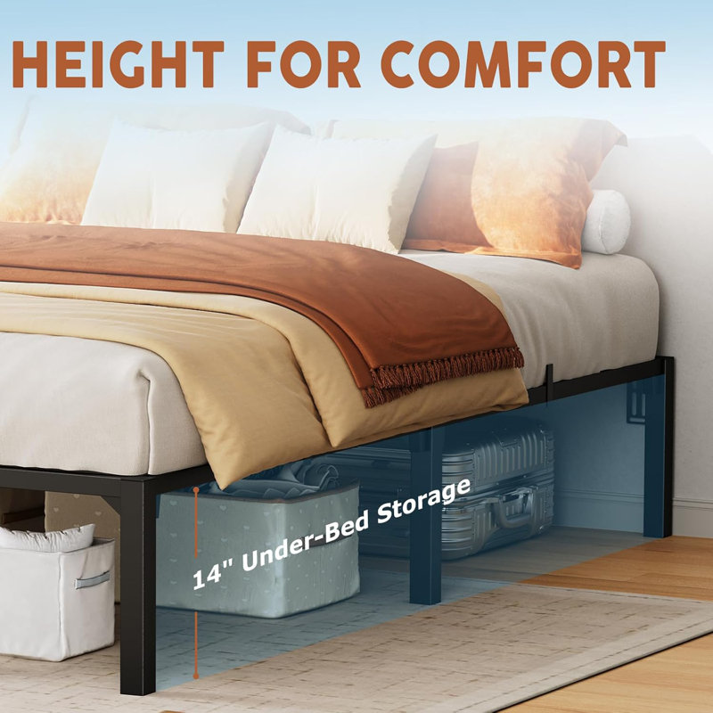 Base de lit plateforme en métal QUEEN de 16 po: robuste, aucun sommier requis, rangement sous le lit