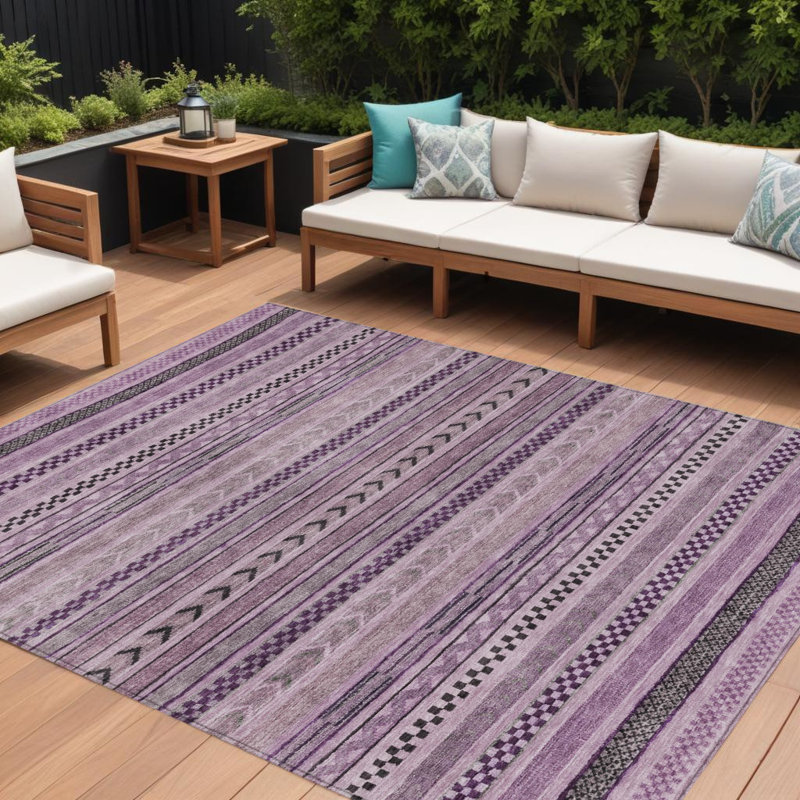 Tapis intérieur lavable rayé prune et lilas 9 pi x 12 pi