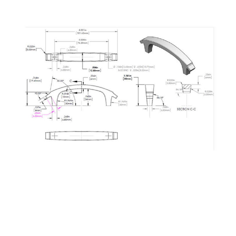 Metal 3" Center to Center Arch Pull