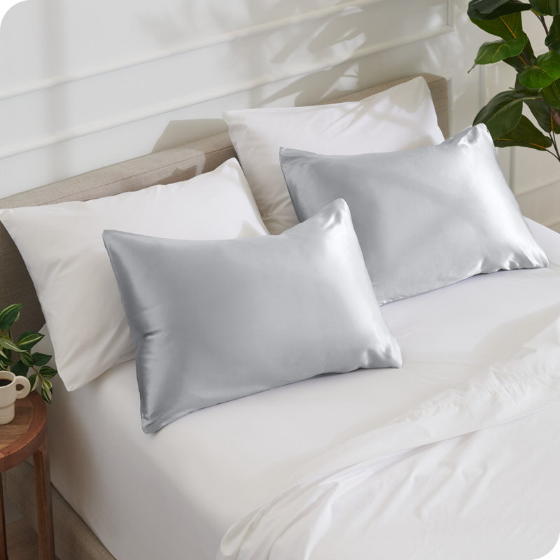 Ensemble de taie d'oreiller en satin de polyester doux, Argent, Taies d’oreiller standards