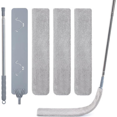 Aspirateur de poussière extensible en microfibre extensible, plumeau pliable ultra-mince de 0,3 po avec 3 tampons lavables, poteau télescopique de 31 à 60 po pour sous-appareil, canapé, réfrigérateur