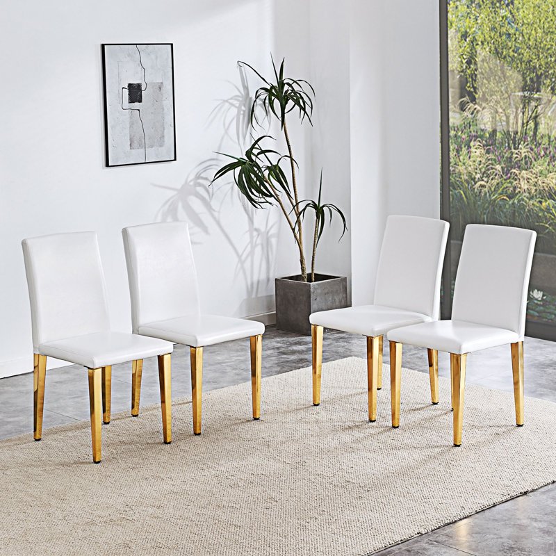 Ensemble de 4 chaises de salle à manger rembourrées, 4, Doré, Blanc