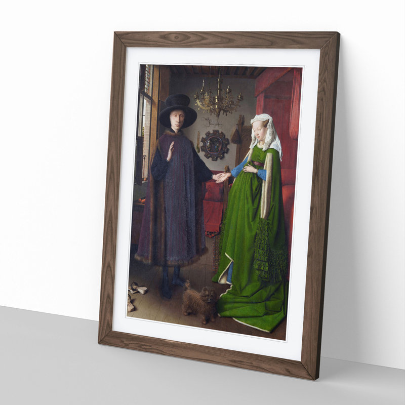 Arnolfini Portrait by Jan van Eyck - Picture Frame Painting on MDF, 48cm H x 36cm W x 2cm D, Walnut Framed