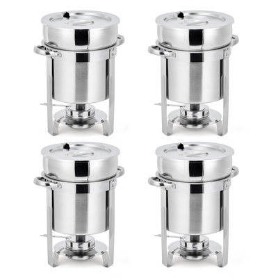11QT Soup Chafer Set of 4, Stainless Steel Round Soup Warmer with Pot, Notched Lids & Fuel Holders, Food Warmer