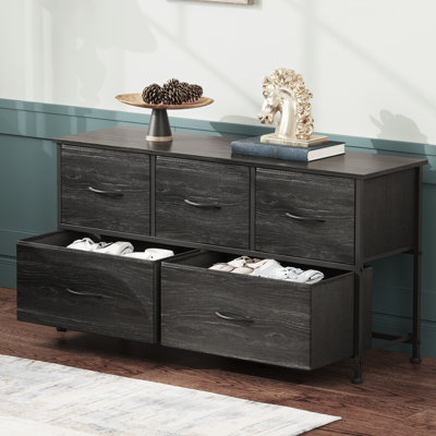Commode noire à 5 tiroirs de 39,1 po Amanah pour chambre à coucher, unité de rangement avec structure en acier robuste, meuble télé avec commode en bois, commode, salon