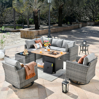 Paleosofos Wicker 6 - Person Patio Conversation Set with Cushions