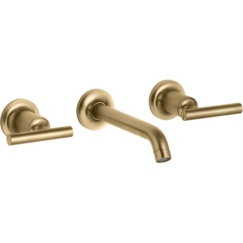 Purist Wall-Mounted Bathroom Faucet, Vibrant Moderne Brushed Gold, Lever Handle