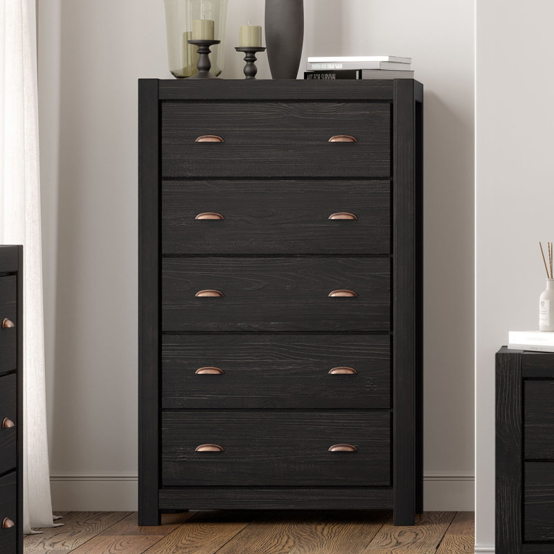 Montauk Solid Wood 32.5'' W 5-Drawer Chest - Farmhouse Black