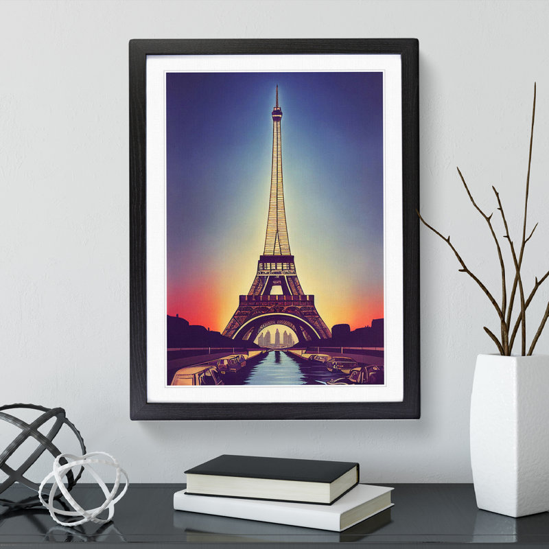 Eiffel Tower At Sunset No.3 - Print, 64cm H x 46cm W x 2cm D, Black Framed Paper