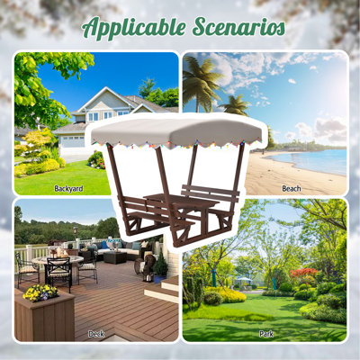 Ensemble de table de pique-nique et de banc d'extérieur en bois massif imperméable avec auvent amovible - adapté aux patios, aux jardins, aux terrasses, aux parcs et aux plages