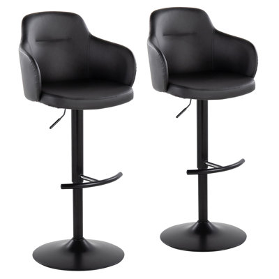 Tabouret de bar réglable contemporain avec pivot en métal noir et similicuir noir avec repose-pieds arrondi en T par - ensemble de 2