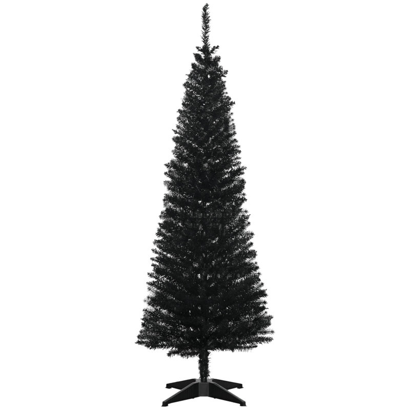 ? Décoration de Noël? Arbre de Noël artificiel, arbre de Noël mince avec 390 branches réalistes et support en plastique, 5'