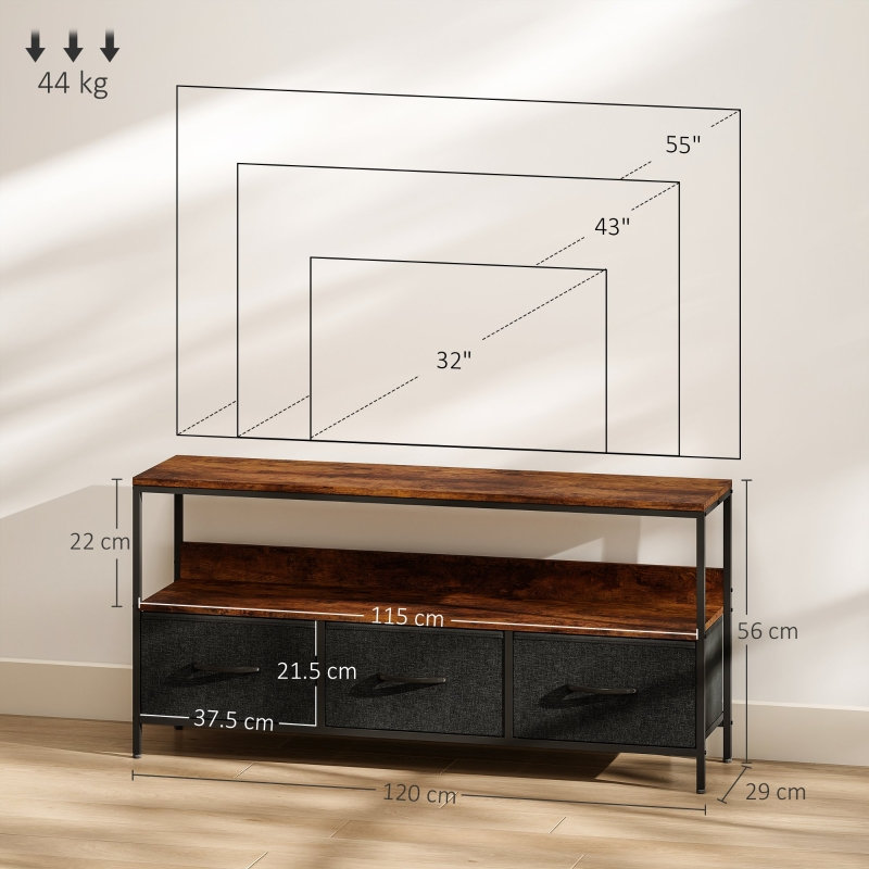 TV Stand, 56cm H x 120cm W x 29cm D, Brown