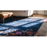 Room Size Chinese - Art Deco Antique 1920s Rectangle Knotted Wool Blue Rug
