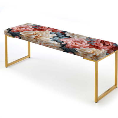 Floral Upholstered Gold Bench