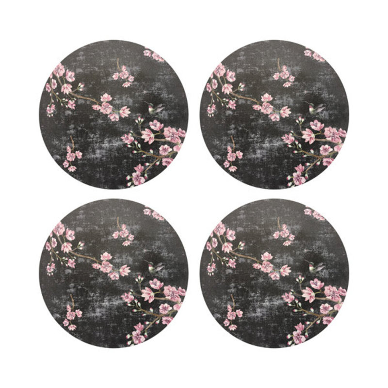 Blossom Fantasia Pebble 16" Vinyl Placemat, Black/Pink