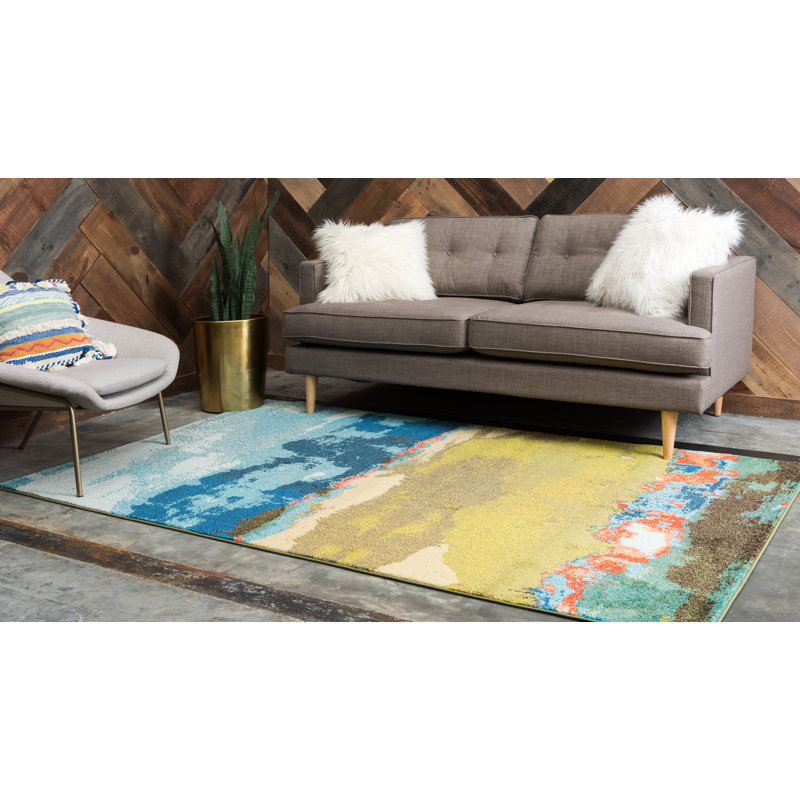 Washable Abstract Indoor Rug, Rectangle 5'1" x 8'