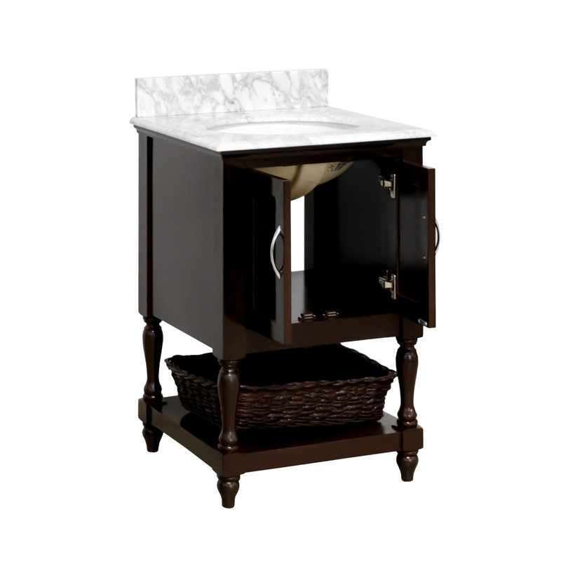 Ensemble de meuble-lavabo simple de l 24 po x P 22 po Hampton, Chocolat, Marbre de Carrare