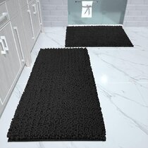 Leavenworth Polyester Anti-Skid Bath Mats, Hand Woven Luxury Rectangle Non Slip Bathroom Rugs Eider & Ivory Color: Charcoal, Size: 18 x 54