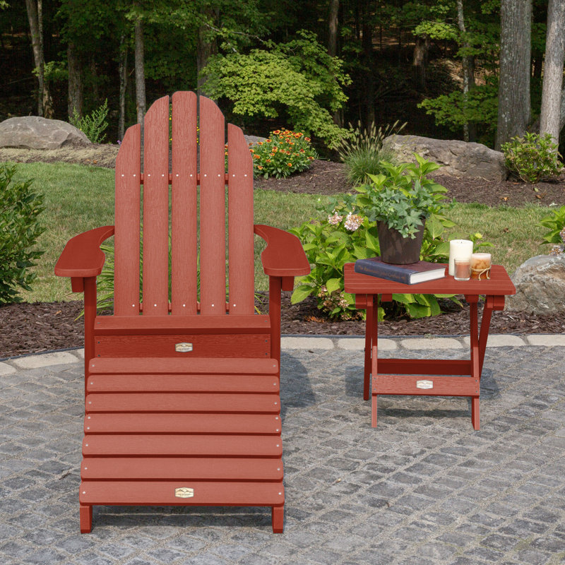 Essential Adirondack Chair with Essential Ottoman and Essential Folding Side Table, Rustic Red