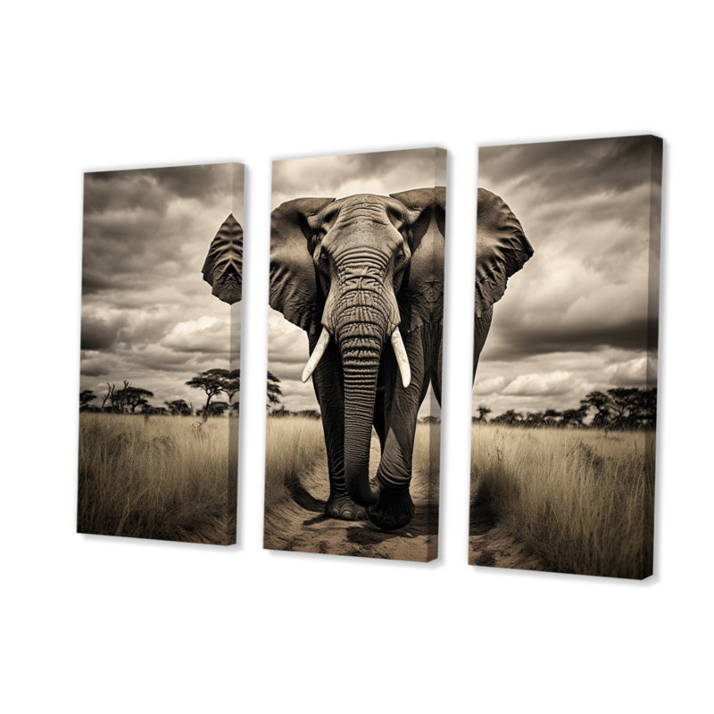 «Afrique Elephants Grace», impression sur toile tendue 3 pièces, H 28 po x l 36 po x P 1 po