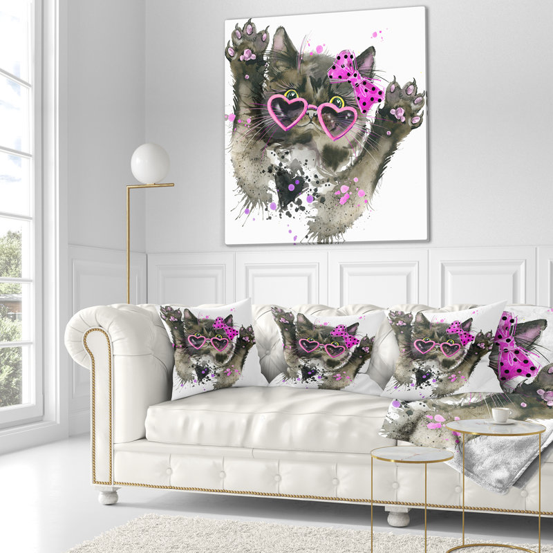 Drôle de chat noir - oreiller imprimé animal, 16 po x 1 po, Coussin décoratif