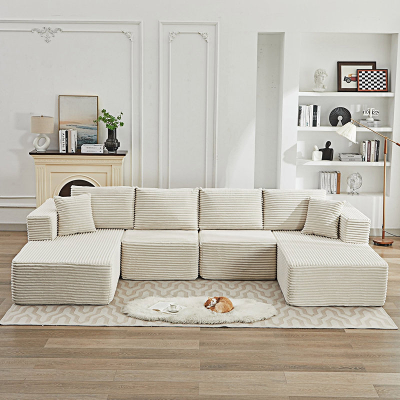 Canapé-lit modulaire Boneless, Velours côtelé beige