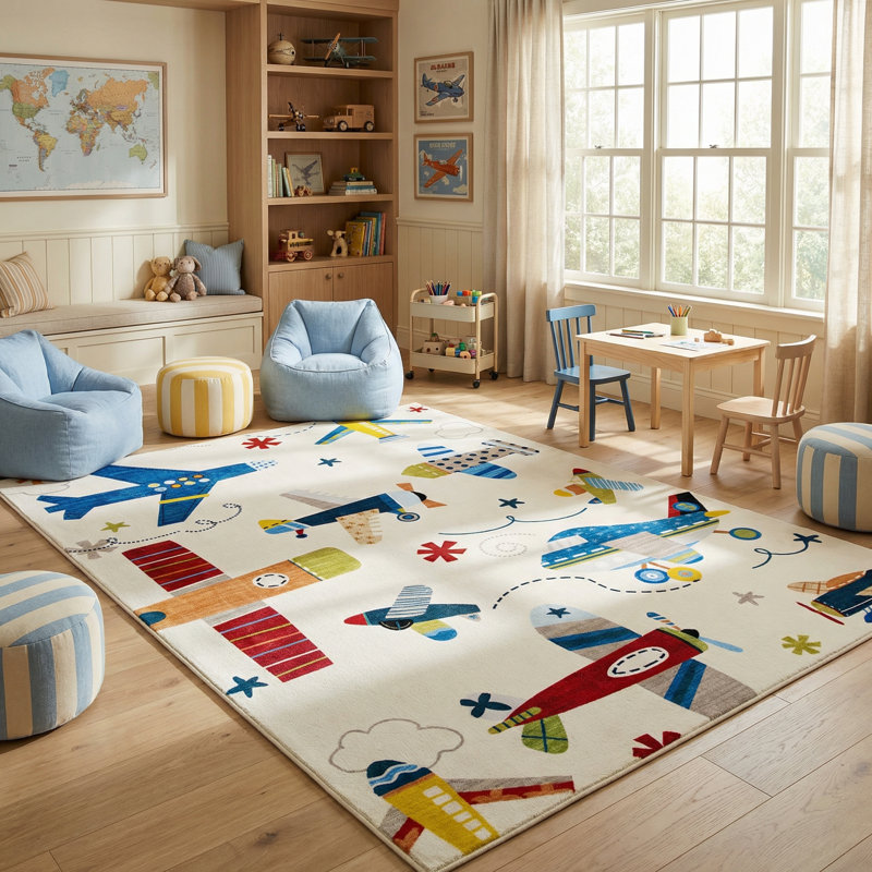 Tapis crème pour enfant 8 pi x 11 pi (7 pi 7 po x 10 pi 10 po) crème Maverick, tapis contemporain, à poils moyens et résistant aux taches