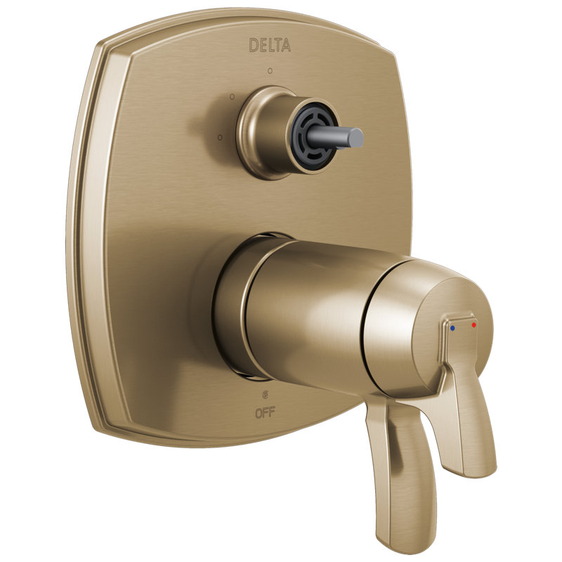 17 Thermostatic Integrated Diverter Trim with Three Function Diverter Less Diverter Handle, Champagne Bronze