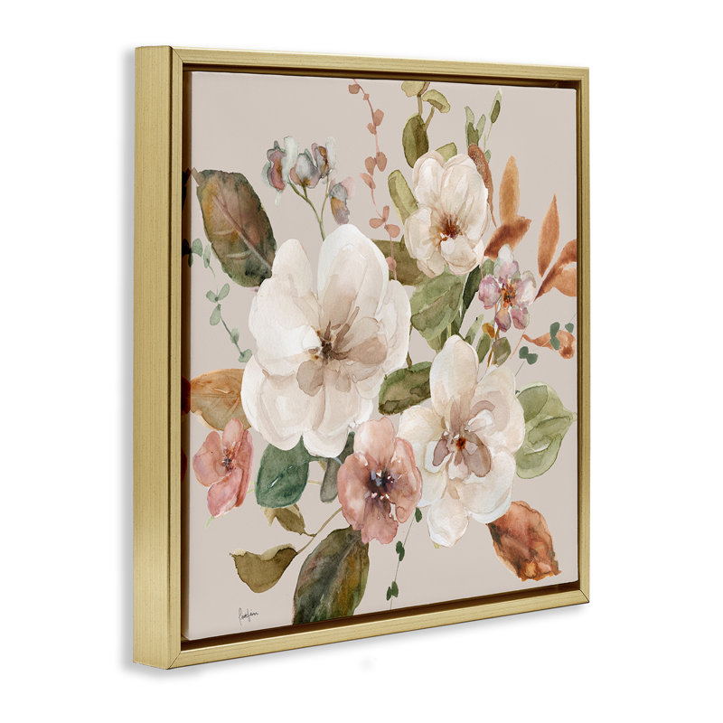 "Blooming Garden Flower Bundle", art par Livi Finn, Cadre flottant gris lustré, H 18 po x l 18 po