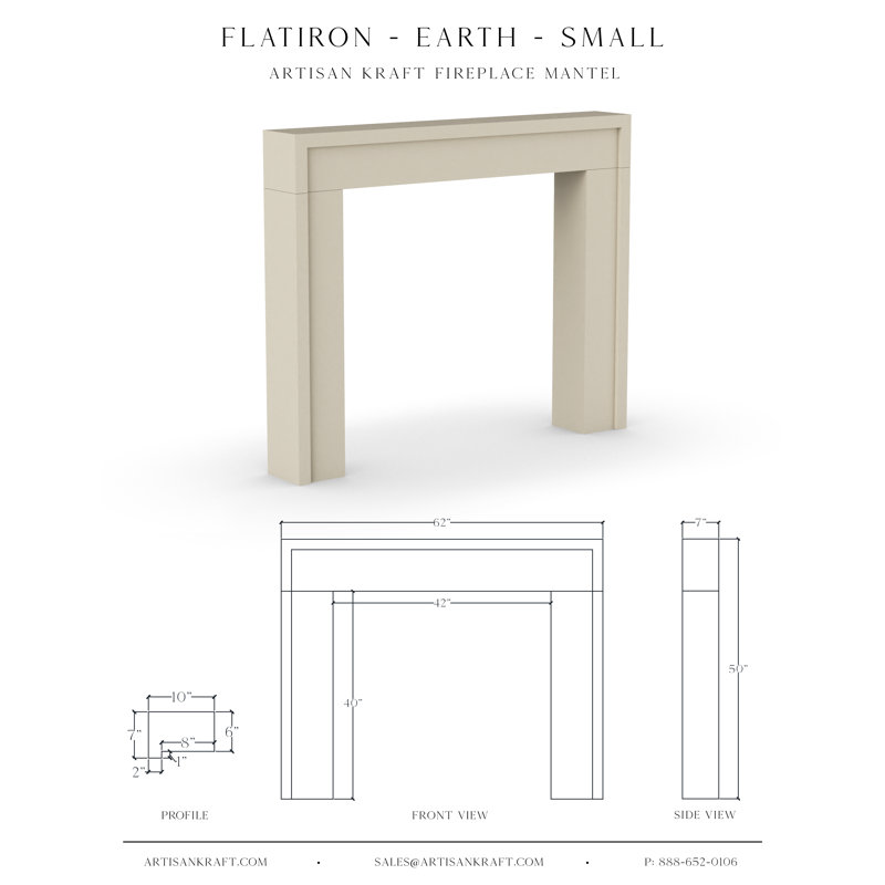 Encadrement de foyer en pierre avec foyer biseauté Flatiron, H 49,5 po x l 62 po x P 7 po, Terre