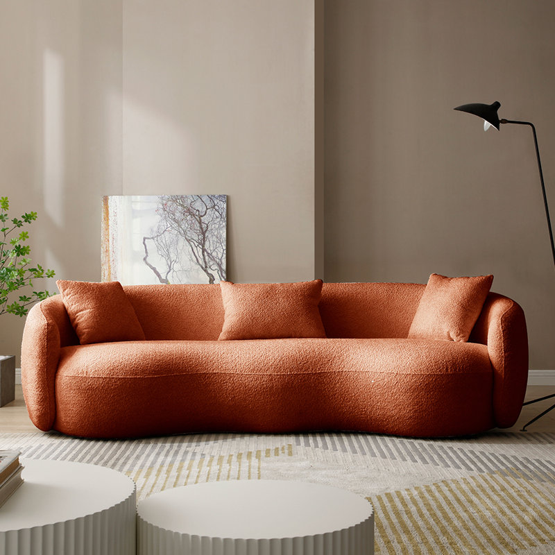 Canapé 93,6 po Teddy Boucle, 26.9" H x 93.6" W x 41.3" D, Orange Teddy Boucle Fabric 