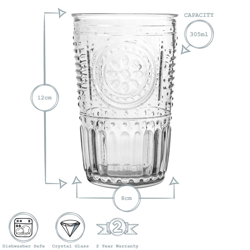 Romantic Highball Glasses - 475ml, Clear, 340ml, 6