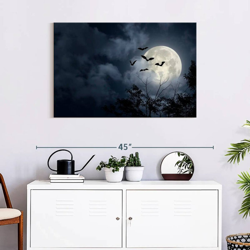 Brampt Flying Bats And Full Moon, 24" H x 36" W