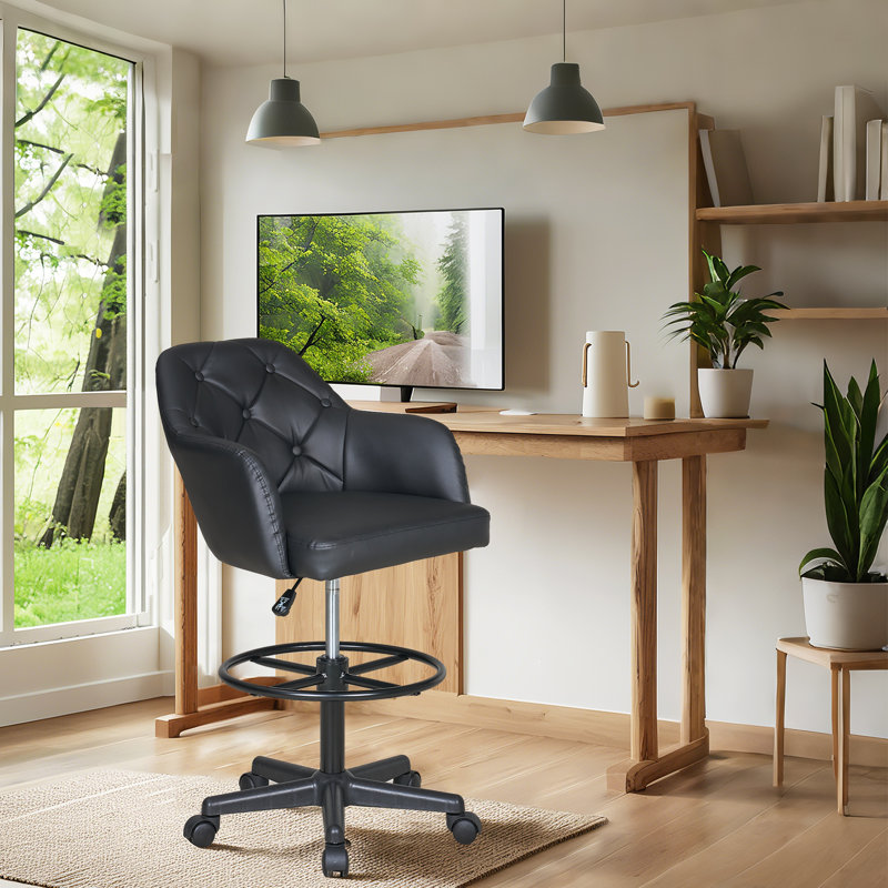 Chaise de dessinateur ergonomique noire avec repose-pieds et support lombaire, chaise de bureau haute réglable, chaise pivotante pour bureau à domicile et studio