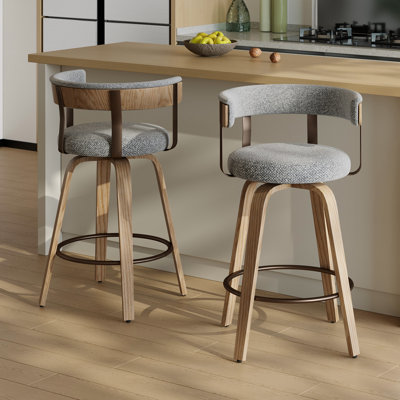 26'' Upholstered Swivel Counter Stool With Back And Bentwood Legs For Kitchen Island