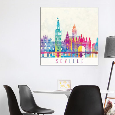 Seville Landmarks Watercolour Poster by Paul Rommer - Wrapped Canvas Gallery-Wrapped Canvas Giclée