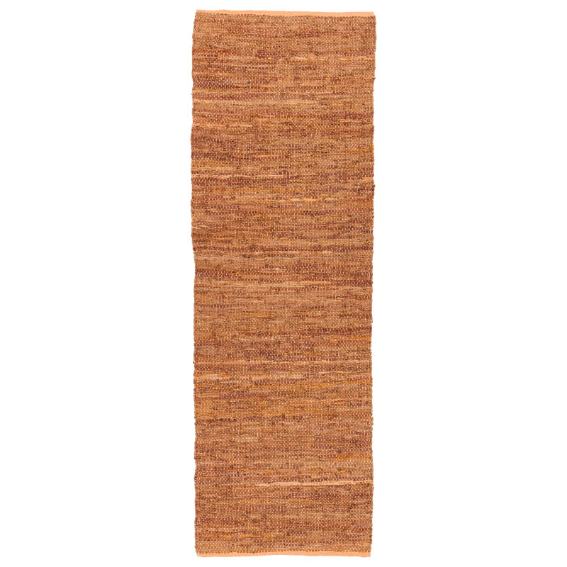 Tapis en cuir tissé à la main Gracie Oaks Rhoena Doré / Beige, Tapis de couloir 2 pi 6 po x 7 pi 6 po