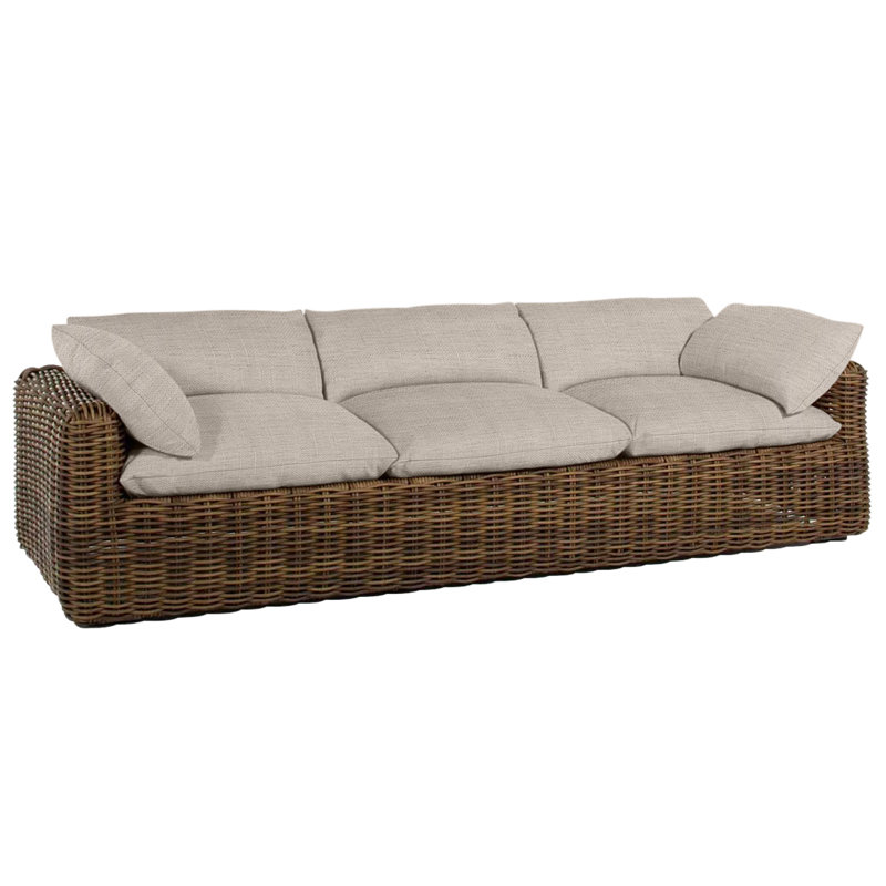 Montecito Woven Sofa - Raffia, Dove Sunbrella® Linen, No Welt, Raffia