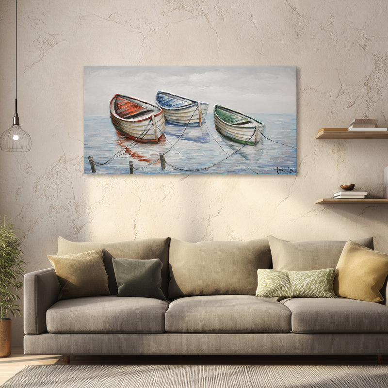 « plage harmonie ii », impression sur toile grise/bleu