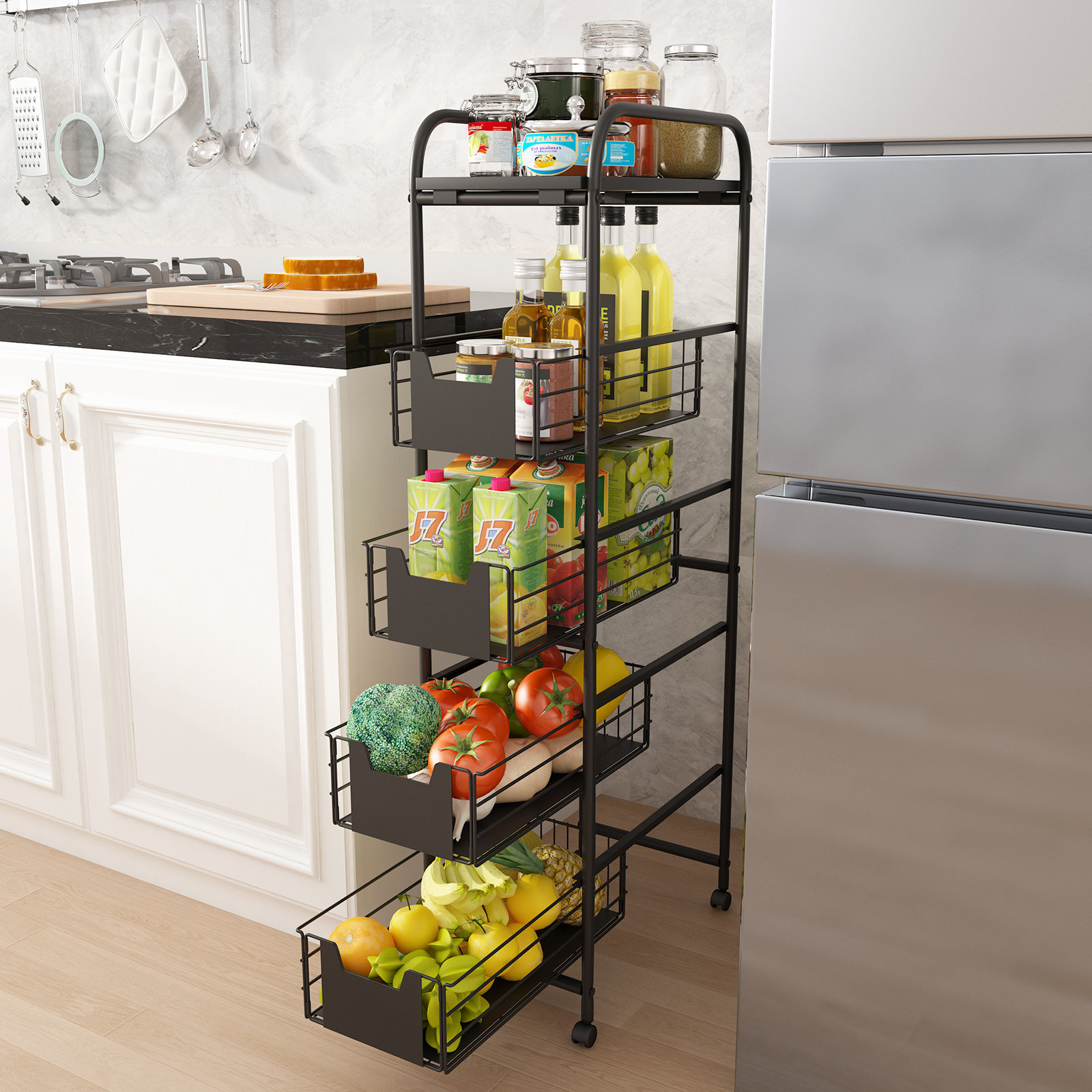 Kitchen Narrow Cabinet Stackable Fruit and Vegetable Storage Box Bathroom  Organizer Shower Holder Cosmetic Storage Accessories - AliExpress
