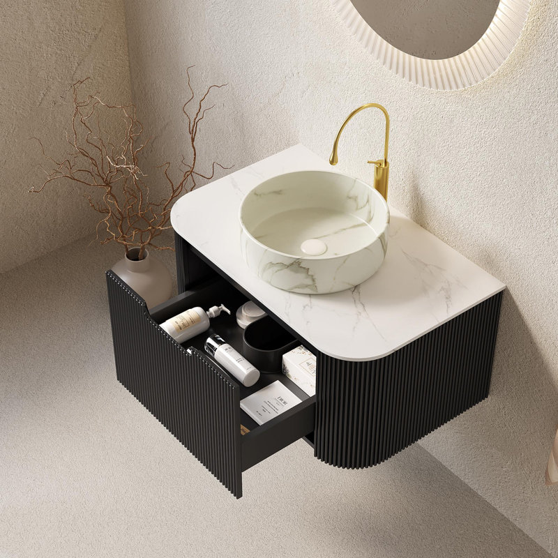 Meuble-lavabo flottant de luxe, Blanc pierre, 30