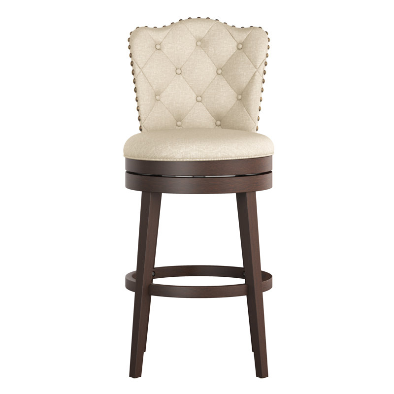 Tabouret de bar et de comptoir pivotant Marthasville, Polyester crème, Tabouret de bar (siège d’une hauteur de 30,5 p